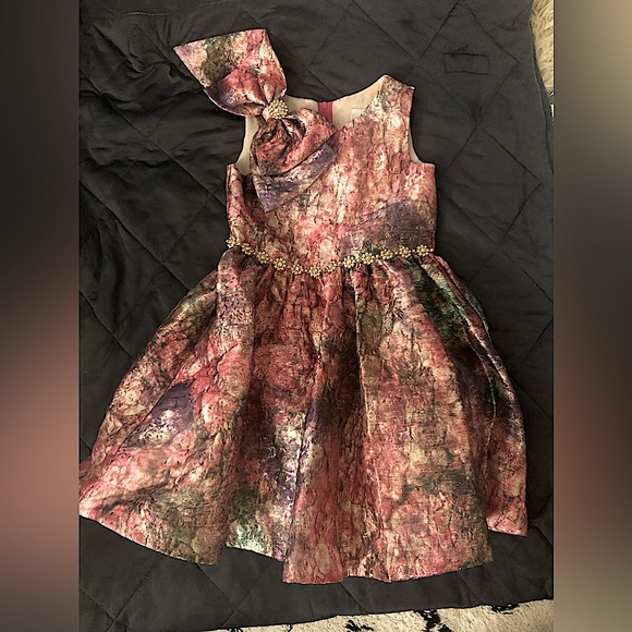 Rare Editions Girls Metallic Watercolor Formal Dress - Picture 1 of 13